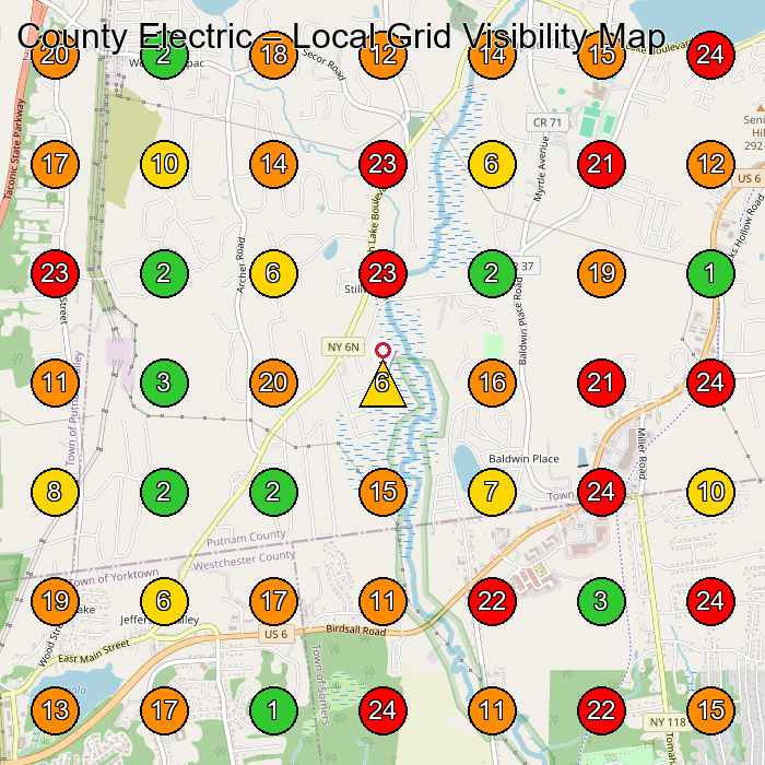 County Electric Electrician GeoGrid ranking map for Mahopac NY