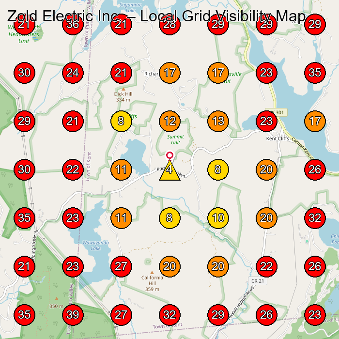 Zold Electric Inc. GeoGrid visibility map for Electrician in Mahopac