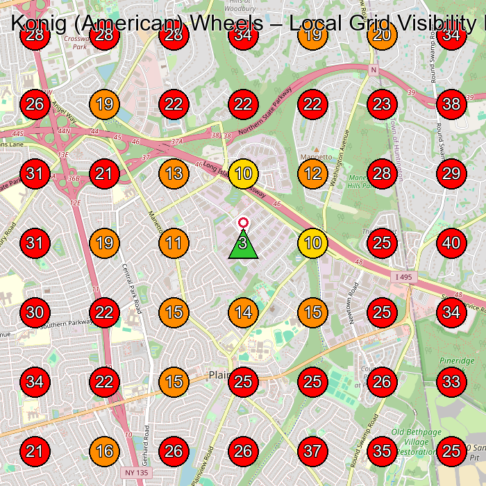 Konig (American) Wheels GeoGrid visibility map for Manufacturer in Plainview