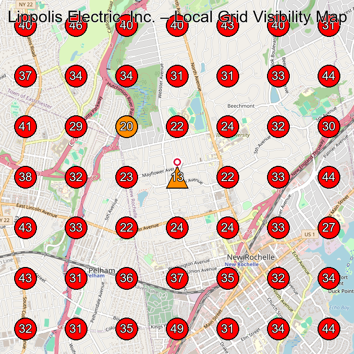 Lippolis Electric, Inc. GeoGrid visibility map for Electrician in Tuckahoe