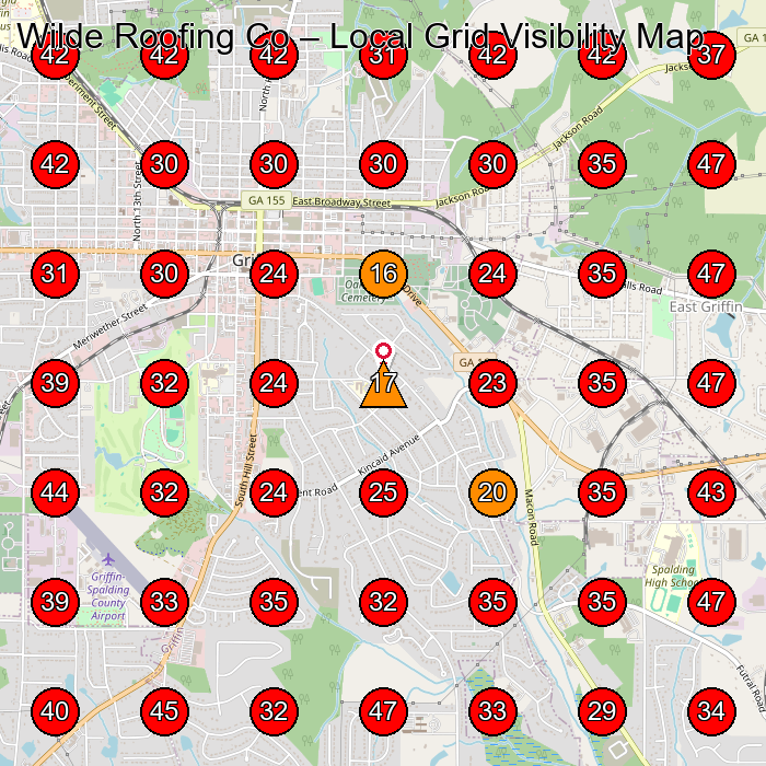 Wilde Roofing Co GeoGrid visibility map for Roofing Contractor in Hiram