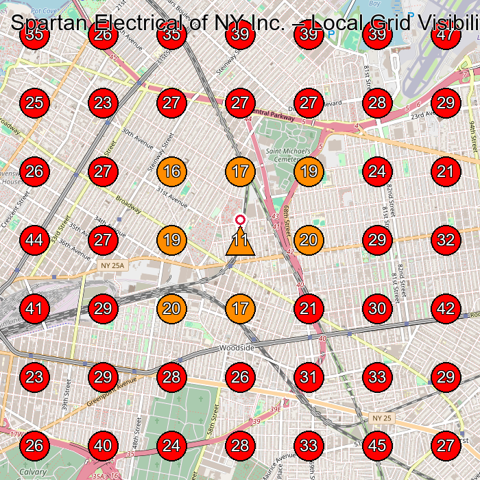 Spartan Electrical of NY Inc. GeoGrid visibility map for Electrician in Queens
