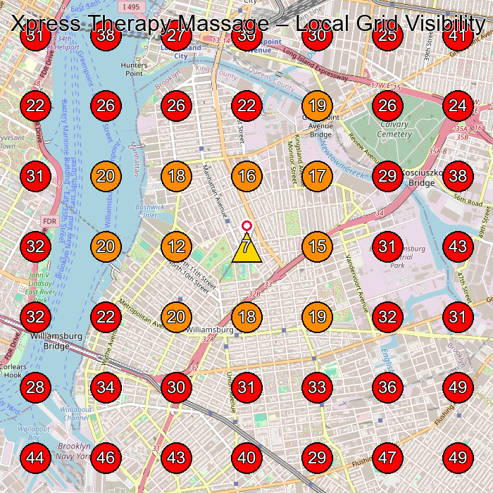 Xpress Therapy Massage GeoGrid visibility map for Spa in Brooklyn