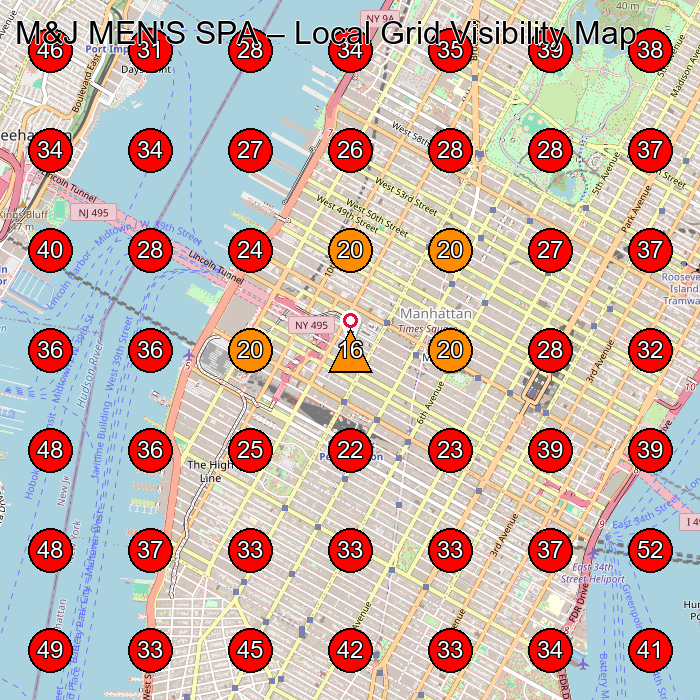 M&J MEN'S SPA GeoGrid visibility map for Hair Salon in New York