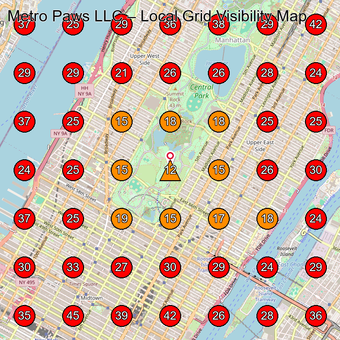 Metro Paws LLC GeoGrid visibility map for Manufacturer in North Bergen