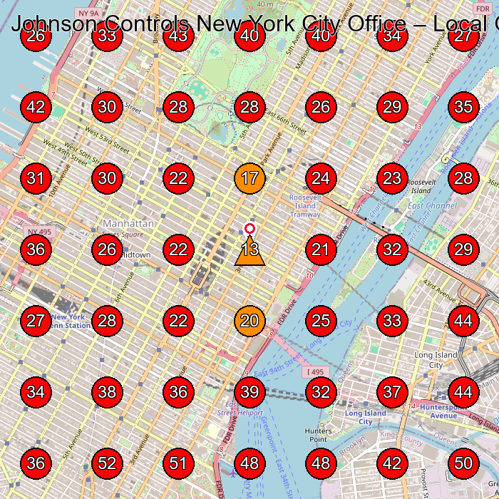 Johnson Controls New York City Office GeoGrid visibility map for Travel Agency in New York