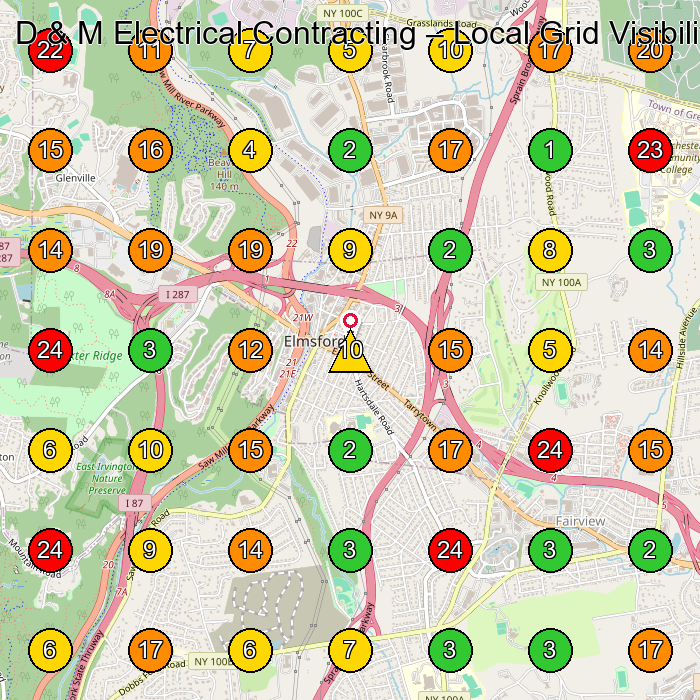 D & M Electrical Contracting Electrician GeoGrid ranking map for Elmsford NY