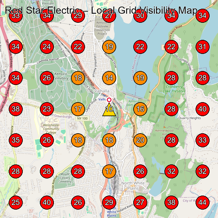 Red Star Electric GeoGrid visibility map for Electrician in Elmsford