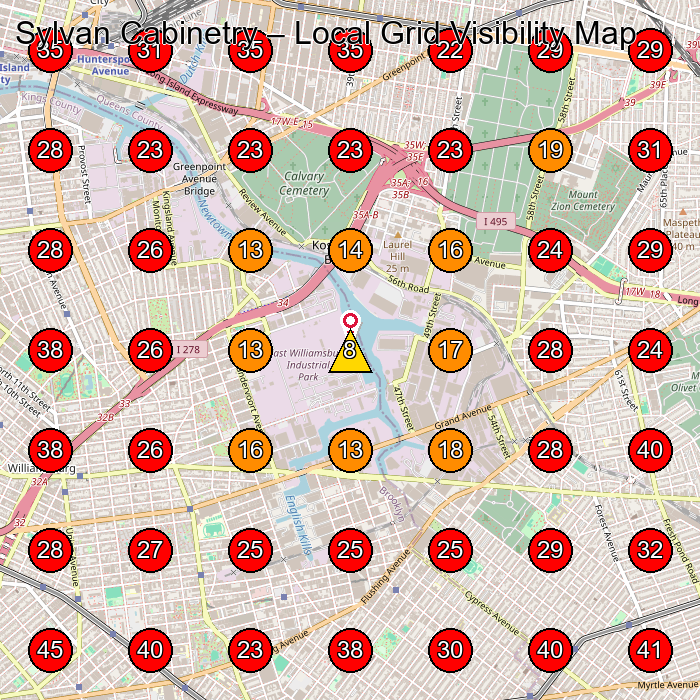 Sylvan Cabinetry GeoGrid visibility map for Cabinet Maker in Brooklyn