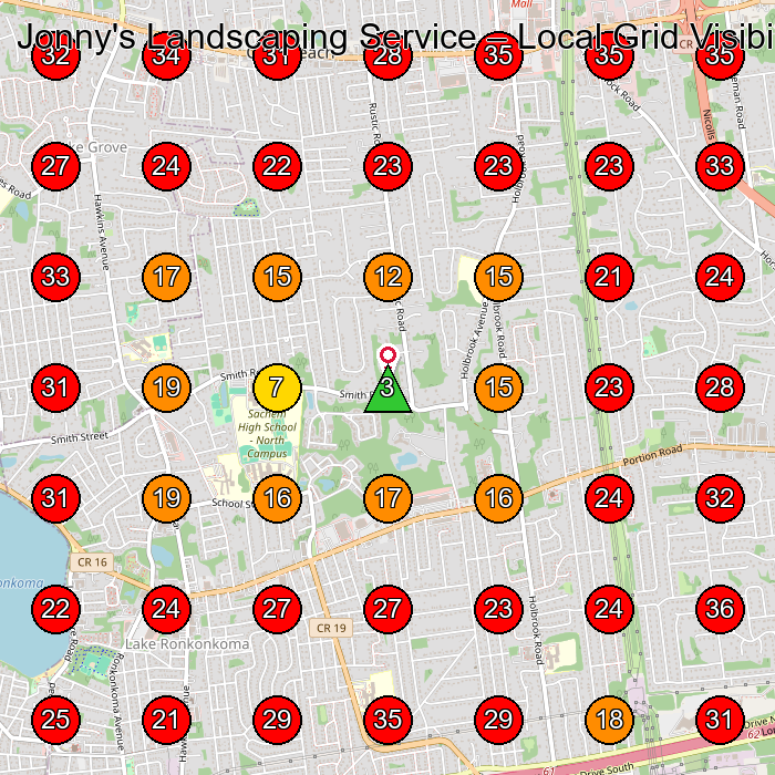 Jonny's Landscaping Service GeoGrid visibility map for Landscaper in Centereach