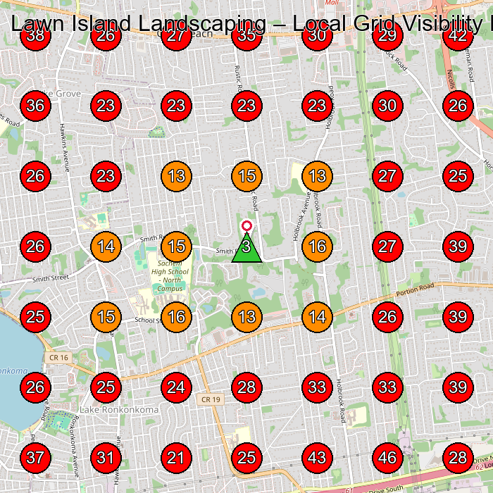 Lawn Island Landscaping GeoGrid visibility map for Landscaper in Centereach