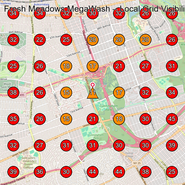Fresh Meadows MegaWash GeoGrid visibility map for Dry Cleaner in Fresh Meadows