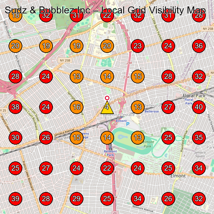 Sudz & Bubblez Inc GeoGrid visibility map for Dry Cleaner in Fresh Meadows