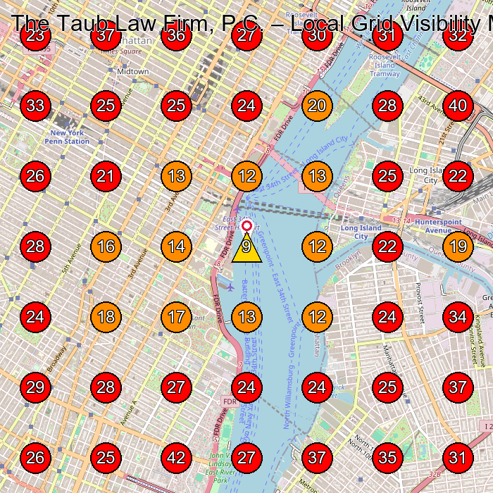 The Taub Law Firm, P.C. GeoGrid visibility map for Lawyer in Brooklyn