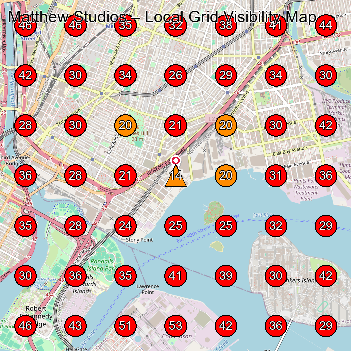 Matthew Studios GeoGrid visibility map for Manufacturer in Bronx