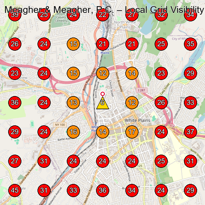 Meagher & Meagher, P.C. GeoGrid visibility map for Personal Injury Attorney in White Plains