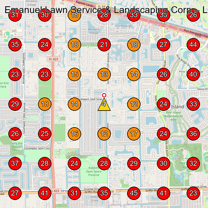 Emanuel Lawn Service & Landscaping Corp GeoGrid visibility map for Landscaper in Davie