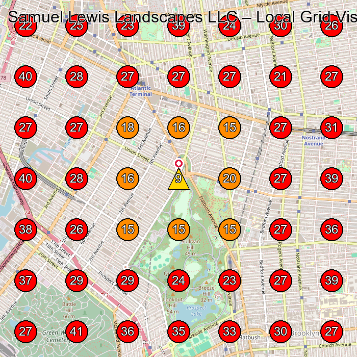 Samuel Lewis Landscapes LLC GeoGrid visibility map for Landscape Designer in Brooklyn