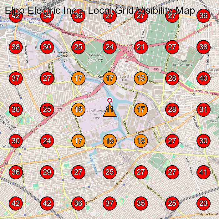 Elpo Electric Inc GeoGrid visibility map for Electrician in Flushing