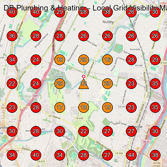 DB Plumbing & Heating GeoGrid visibility map for Plumber in Lyndhurst