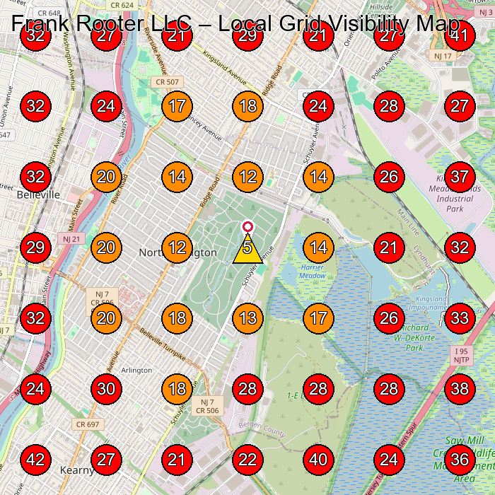 Frank Rooter LLC GeoGrid visibility map for Plumber in Lyndhurst
