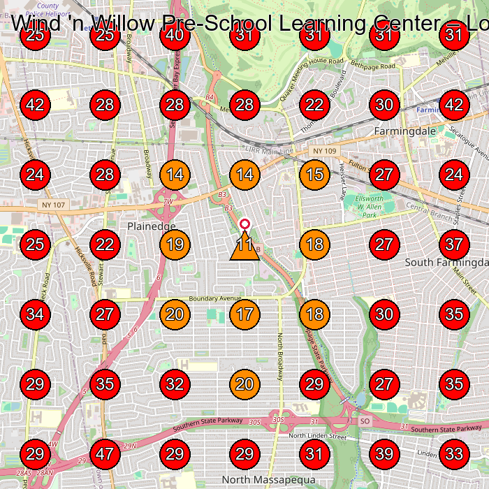 Wind 'n Willow Pre-School Learning Center GeoGrid visibility map for Preschool in Farmingdale