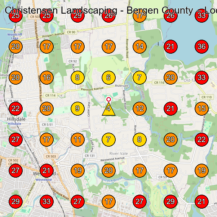 Christensen Landscaping - Bergen County GeoGrid visibility map for Landscaper in Emerson