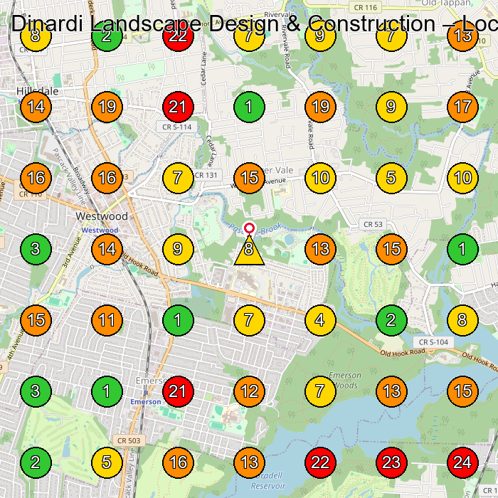 Dinardi Landscape Design & Construction Landscaper GeoGrid ranking map for Emerson NJ