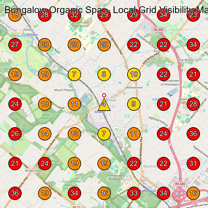 Bungalow Organic Spa GeoGrid visibility map for Masonry Contractor in Ambler