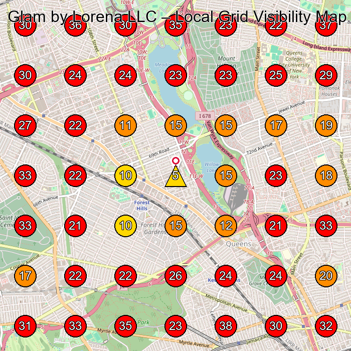 Glam by Lorena LLC GeoGrid visibility map for Spa in Forest Hills