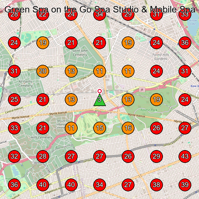 Green Spa on the Go Spa Studio & Mobile Spa (appointment only) GeoGrid visibility map for Spa in Forest Hills
