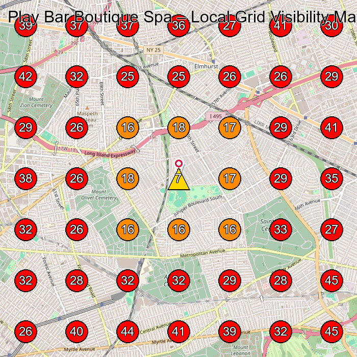 Play Bar Boutique Spa GeoGrid visibility map for Spa in Forest Hills