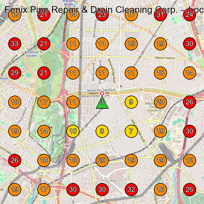 Fenix Pipe Repair & Drain Cleaning Corp. GeoGrid visibility map for Plumber in Bronx