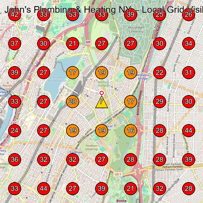 John's Plumbing & Heating NY GeoGrid visibility map for Plumber in Bronx