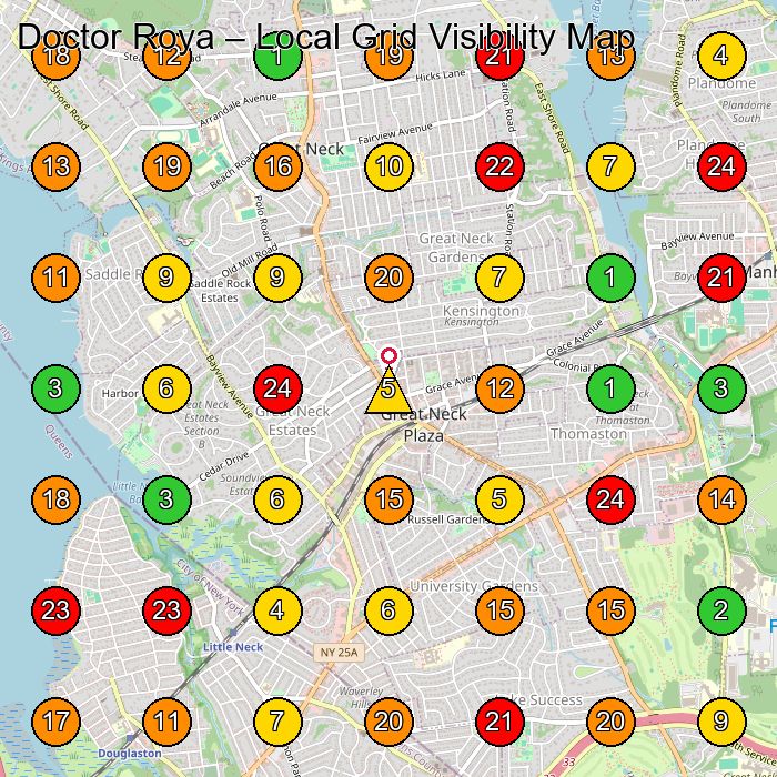 Doctor Roya Doctor GeoGrid ranking map for Great Neck NY