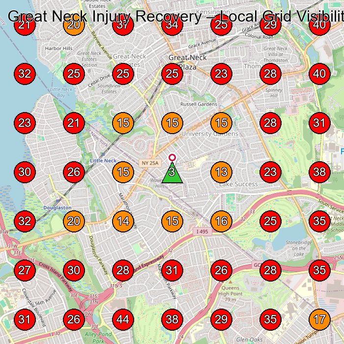 Great Neck Injury Recovery GeoGrid visibility map for Doctor in Great Neck