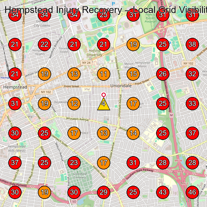 Hempstead Injury Recovery GeoGrid visibility map for Doctor in Great Neck