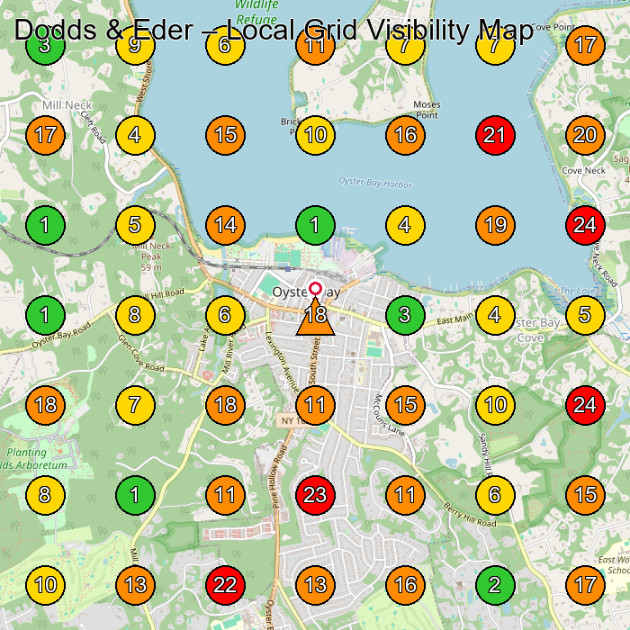 Dodds & Eder Landscaper GeoGrid ranking map for Oyster Bay NY