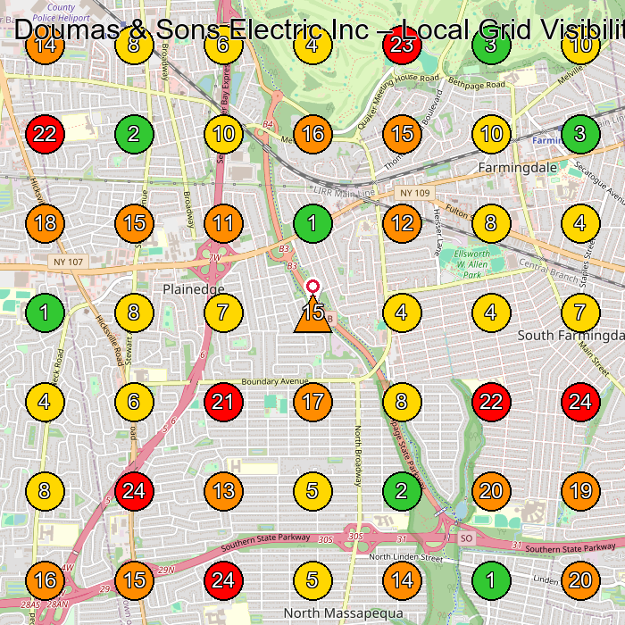 Doumas & Sons Electric Inc Electrician GeoGrid ranking map for Farmingdale NY