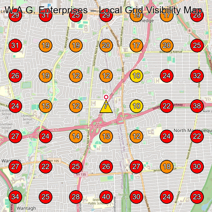 W.A.G. Enterprises GeoGrid visibility map for Electrician in Farmingdale