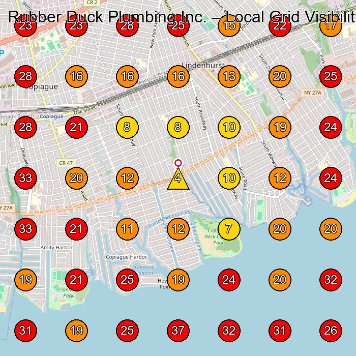 Rubber Duck Plumbing Inc. GeoGrid visibility map for Plumber in Lindenhurst