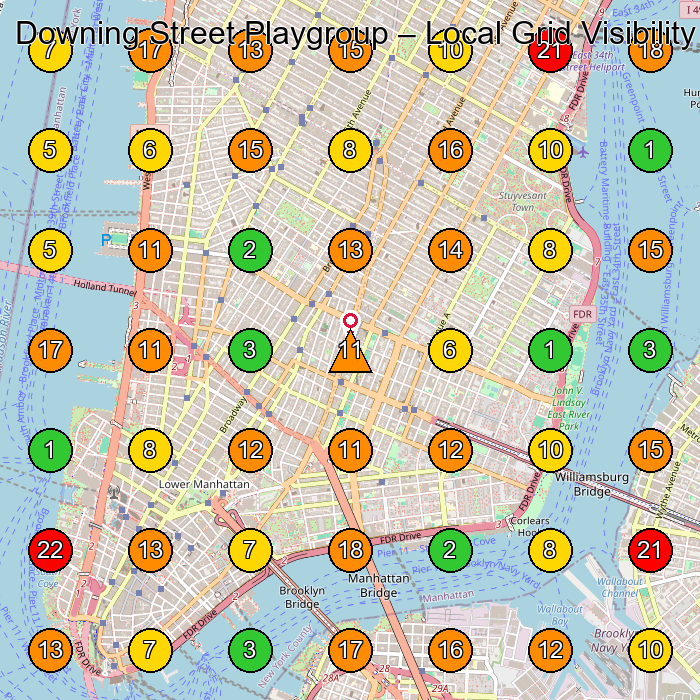 Downing Street Playgroup Preschool GeoGrid ranking map for New York NY