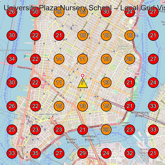 University Plaza Nursery School GeoGrid visibility map for Preschool in New York
