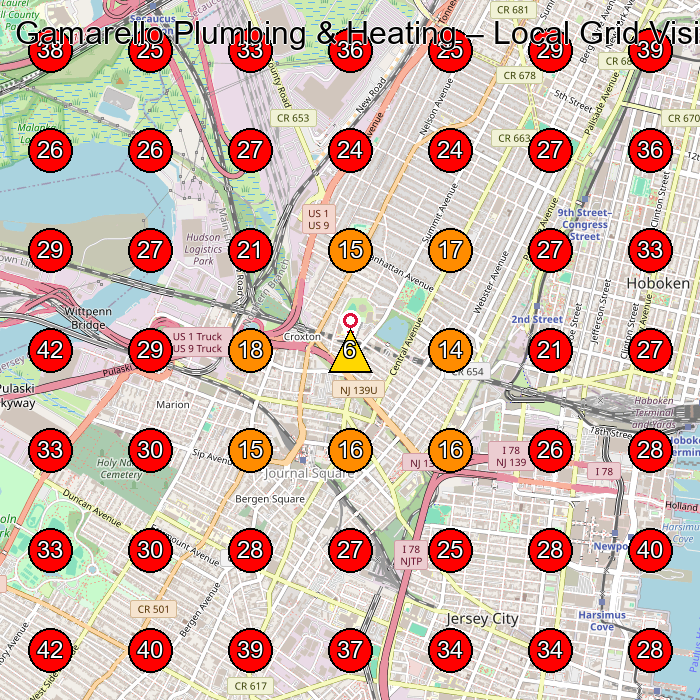 Gamarello Plumbing & Heating GeoGrid visibility map for Plumber in Jersey City