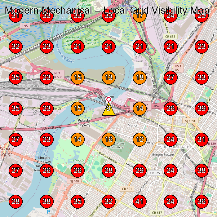 Modern Mechanical GeoGrid visibility map for Plumber in Jersey City