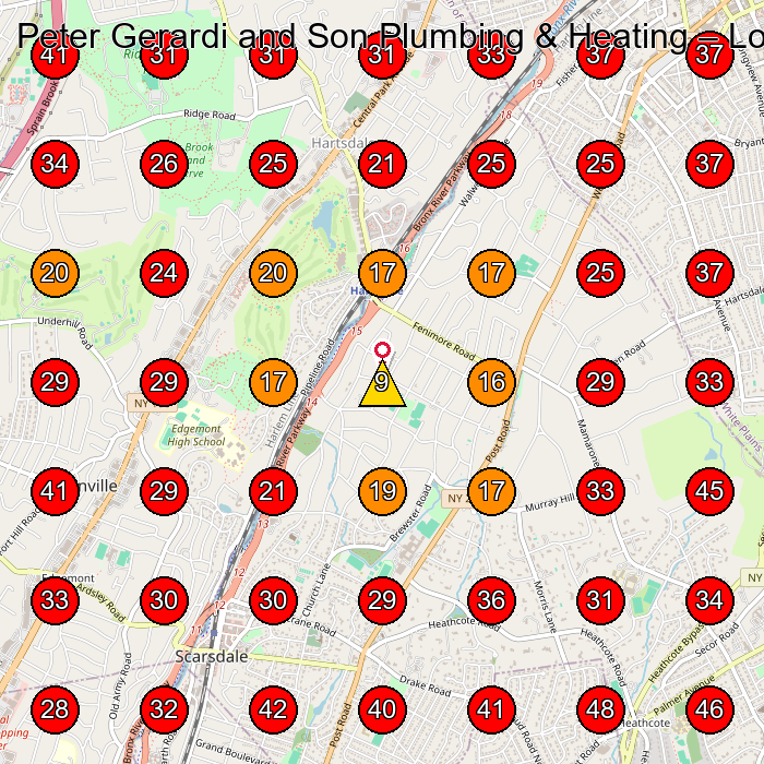 Peter Gerardi and Son Plumbing & Heating GeoGrid visibility map for Plumber in White Plains