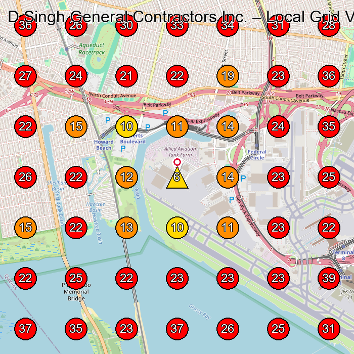 D Singh General Contractors Inc. GeoGrid visibility map for Carpenter in Brooklyn