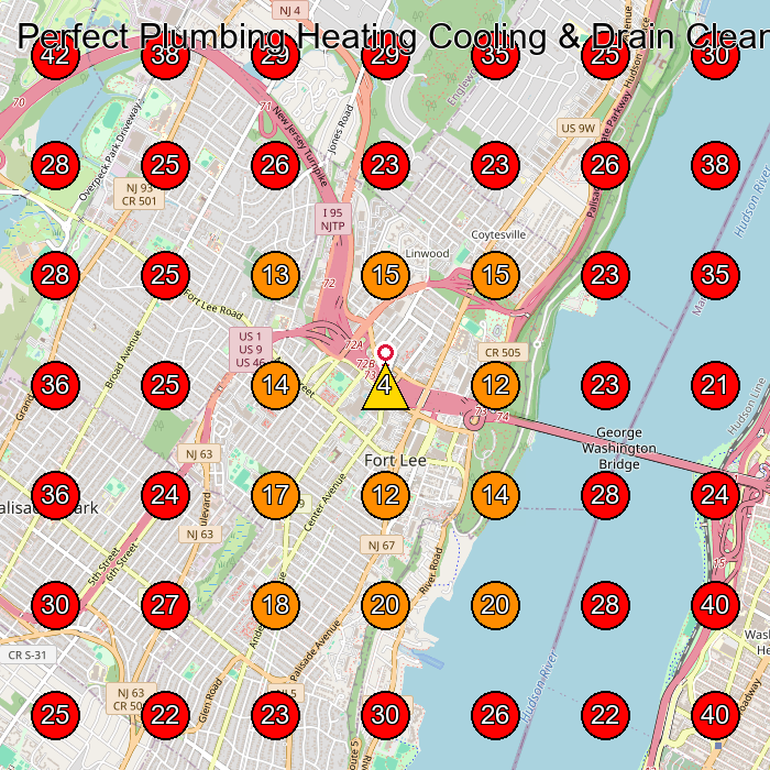 Perfect Plumbing Heating Cooling & Drain Cleaning GeoGrid visibility map for Plumber in Fort Lee