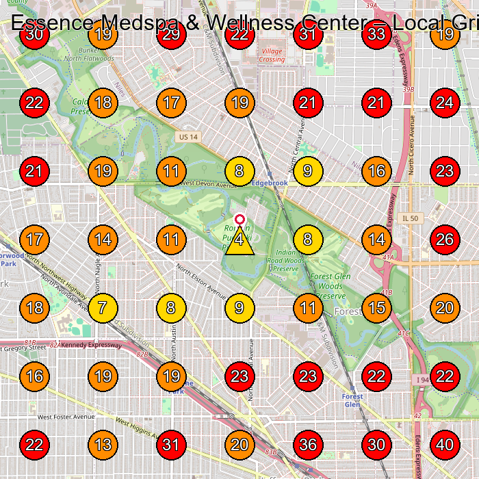 Essence Medspa & Wellness Center GeoGrid visibility map for Medical Spa in Plainfield