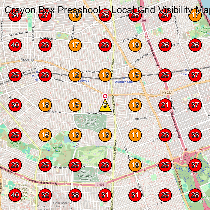 Crayon Box Preschool GeoGrid visibility map for Day Care Center in Flushing